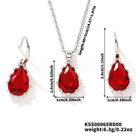 Brass Glass Teardrop Dangle Earrings & Pendant Necklaces Sets for Women SN7010-4-1