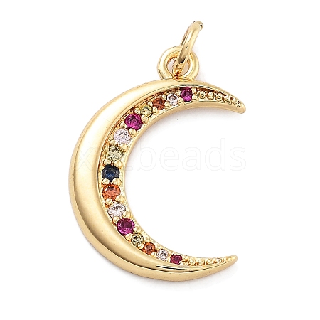 Moon Theme Rack Plating Brass Micro Pave Cubic Zirconia Pendants KK-Z071-52G-06-1