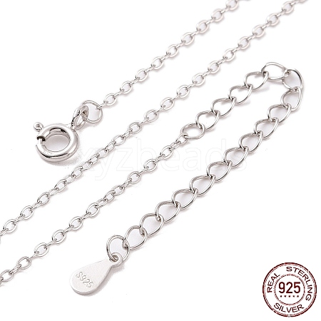 Anti-Tarnish Rhodium Plated 925 Sterling Silver Flat Cable Chain Necklace X-NJEW-A011-01A-P-1