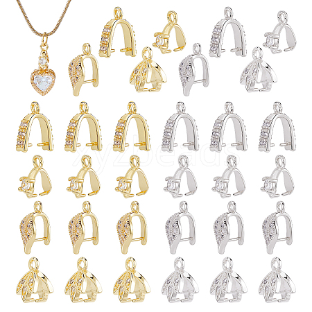 32Pcs 8 Styles Brass Micro Pave Cubic Zirconia Ice Pick Pinch Bails ZIRC-FH0001-54-1