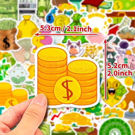 50Pcs Money Theme Paper Self-Adhesive Picture Stickers STIC-C010-08-1