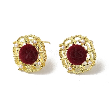 Flower Alloy & Flocking Acrylic Stud Earrings for Women EJEW-K282-05G-1