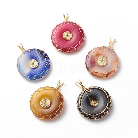 Natural Striped Agate/Banded Agate Pendants PALLOY-JF01820-01-1