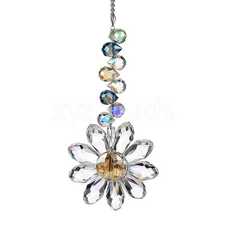 Glass Flower Hanging Suncatchers HJEW-C009-01E-1