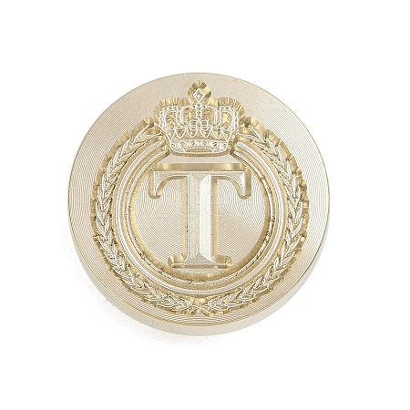 Golden Tone Crown Initial Wax Seal Brass Stamp Heads AJEW-A065-01T-1