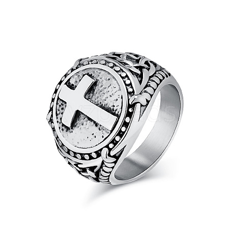 Stainless Steel Cross Signet Rings PW-WG22383-06-1