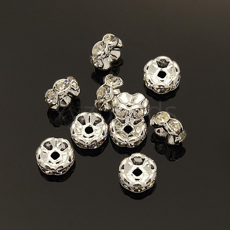 Brass Rhinestone Spacer Beads X-RB-A014-L8mm-01S-NF-1