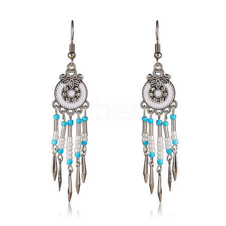 Bohemian Style Alloy Enamel Flat Round Tassel Chandelier Earrings FS-WG14215-05-1