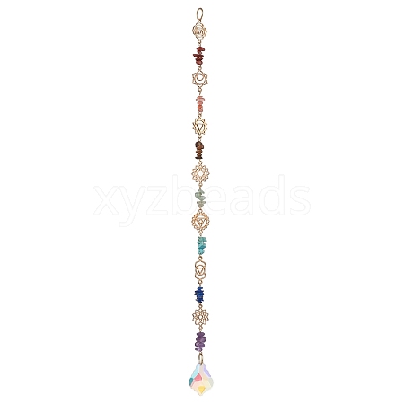 Chakra Natural & Synthetic Gemstone Chip Hanging Suncatchers HJEW-JM02361-1