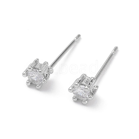 Rack Plating Brass Cubic Zirconia Stud Earrings for Women EJEW-K245-16P-1