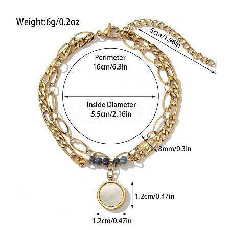 304 Stainless Steel & Natural Sodalite Beaded & Natural Shell Double Layer Bracelets FS-WG81BCE-12-1