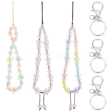 Olycraft 3Pcs 3 Style Transparent Acrylic Beads and Glass Seed Beads Mobile Strap KEYC-OC0001-18-1