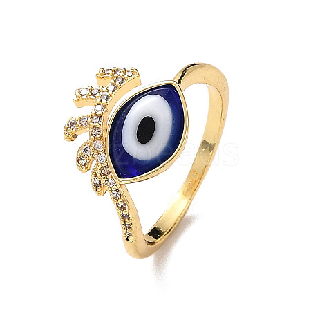 Lampwork Evil Eye Cuff Ring with Clear Cubic Zirconia RJEW-L104-04G-04-1
