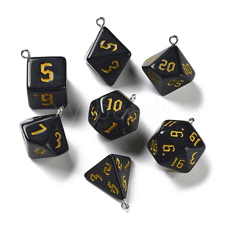 7 Styles Opaque Resin Polyhedral Dice Pendants Set RESI-A029-01C-1