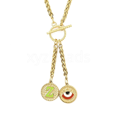 Ion Plating(IP) 304 Stainless Steel Green Yellow Enamel Letter & Eye Pendant Wheat Chain Necklaces STAS-Z102-01G-Z-1