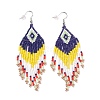 Glass Seed Braided Rhombus with Tassel Chandelier Earrings EJEW-H084-02P-1