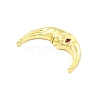 Brass Deep Pink Cubic Zirconia Crescent Moon Face Connector Charms KK-D359-26G-2