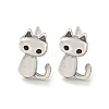 Rack Plated Cat Shape Brass Cubic Zirconia Studs Earrings for Women EJEW-Z048-03P-1