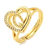 Heart with Letter Rack Plating Brass Micro Pave Cubic Zirconia Adjustable Rings for Women RJEW-I105-06G-Q-1