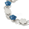 304 Stainless Steel Enamel Flower Link Chain Bracelets with Glitter Powder BJEW-S153-05P-01-2