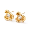 Brass Micro Pave Clear Cubic Zirconia Stud Earrings Finding KK-Z084-14G-1