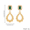 Green Cubic Zirconia & Stainless Steel Teardrop Dangle Stud Earrings FM9829-4