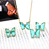 Butterfly Alloy Glass Pendant Necklaces & Stud Earrings & Rings Sets for Women WG31995-25-1