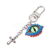 Evil Eye Glass Seed Loom & Cross Alloy Pendant Decoration HJEW-MZ00082-3