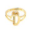 Clear Cubic Zirconia Initial Letter with Crown Adjustable Ring RJEW-M139-17D-3