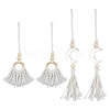 4Pcs 2 Styles Natural Wood Bead Tassel Pendant Decoraiton HJEW-FH00189-1