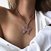 Alloy Full Rose Rhinestone Butterfly Pendant Necklaces for Women WG65335-03-1