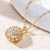 Brass Clear Cubic Zirconia Rotatable Sunflower Pendant Necklaces for Women NJEW-C067-05G-2