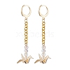 Origami Crane Brass Chain Dangle Earrings with Acrylic Beads EJEW-JE05887-1