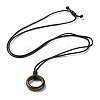 Natural Tiger Eye Ring Pendant Necklace with Waxed Cords NJEW-R262-01B-07-3
