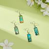 2 Pairs 2 Colors Glass Rectangle with Leaf Dangle Earring EJEW-FI0001-16-4