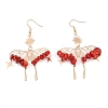 Synthetic Coral Chips Dangle Earrings EJEW-S214-01H-1