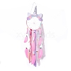 Handmade Unicorn Woven Net/Web with Feather Wall Hanging Decoration HJEW-A001-01A-4