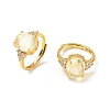 Brass Micro Pave Cubic Zirconia with Synthetic Lemon Quartz Cuff Open Rings RJEW-T035-01G-A-4