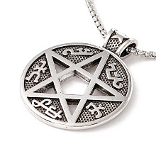 Alloy David Star Pendant Necklace with 201 Stainless Steel Box Chains NJEW-E016-12AS