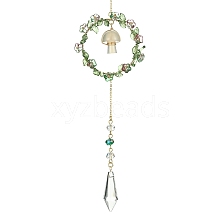 Mushroom with Bullet Acrylic & Natural Cherry Blossom Agate Window Hanging Suncatchers HJEW-TA00048