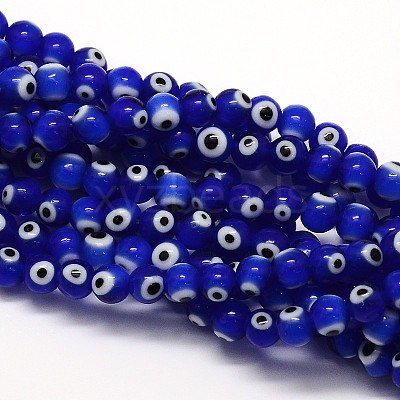 Handmade Evil Eye Lampwork Round Bead Strands LAMP-L055-10mm-06-1