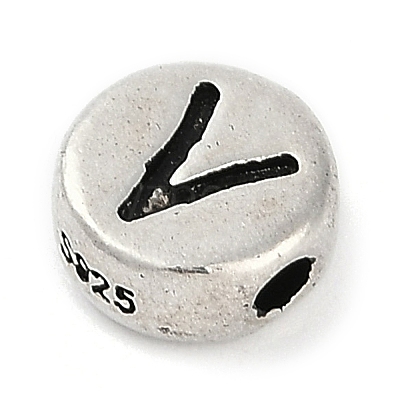 925 Sterling Silver Flat Round with Letter Beads LS-STER-G044-01AS-V-1