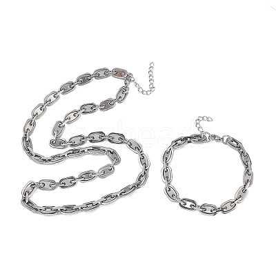 304 Stainless Steel Oval Link Chain Necklaces Bracelets Sets SJEW-D091-08P-1