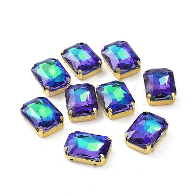 Rectangle Octagon Shape Sew on Glass Rhinestone DIY-E062-01G-05-1