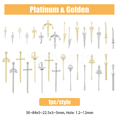 32Pcs 32 Style Rack Plating Alloy Big Pendants FIND-FH0008-06-1