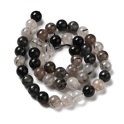 Natural Black Rutilated Quartz Beads Strands G-R446-8mm-37-01-1