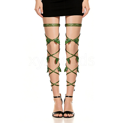 Cloth & PU Leather Festival Elastic Leaf Garter Leg Wrap for Women AJEW-WH20020-557A-1