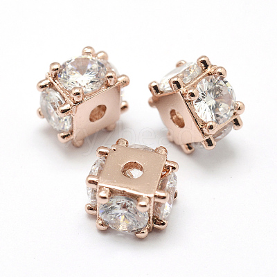 Brass Micro Pave Grade AAA Cubic Zirconia Beads KK-P126-02RG-NR-1
