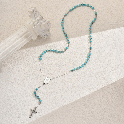 Synthetic Turquoise Rosary Bead Necklaces QO6438-1