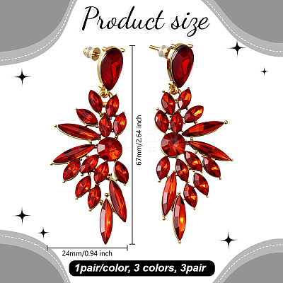 3 Pairs 3 Colors Resin Wing Dangle Stud Earrings EJEW-GO0003-24-1